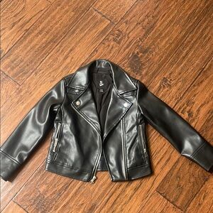 art class Black Faux Leather Jacket for Kids